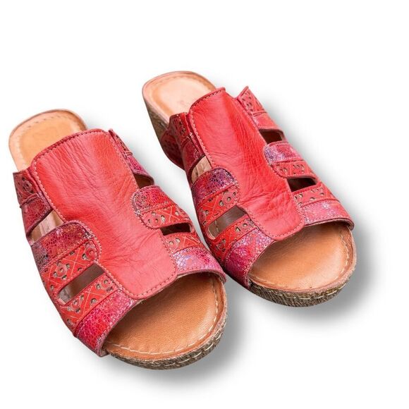 Spring Step Onaona Red Women's Leather Slide Sandals Size 8 Casual Wedge - Picture 4 of 16